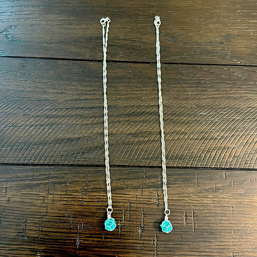 Two gorgeous custom jeweled necklaces clear blue stone wrapped in silver coil